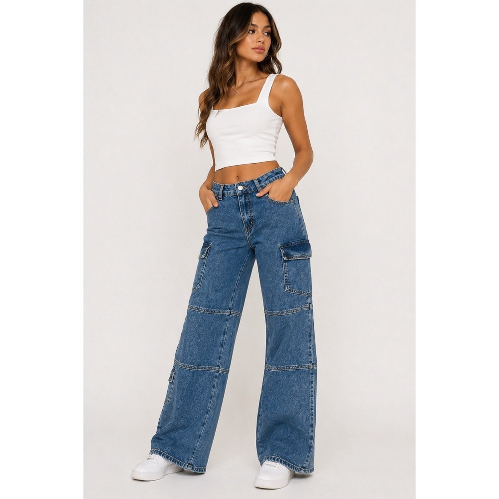 Windsor Wide Leg Carpenter Jeans Womens Small Blue Cargo Utility Denim High Rise